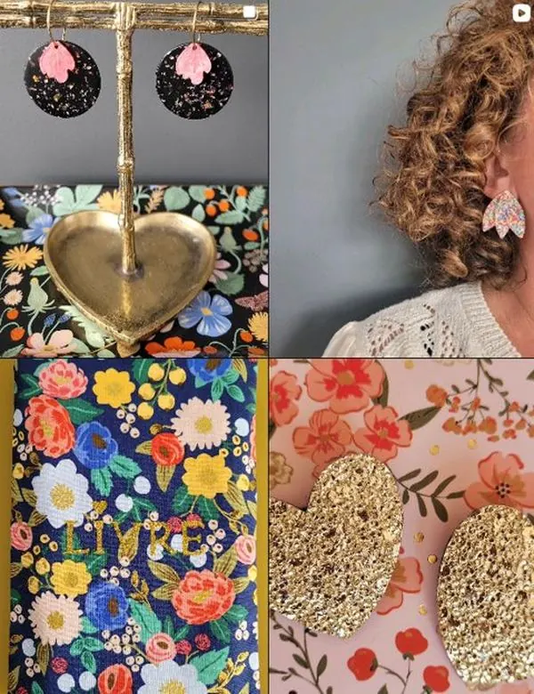 Bijoux en résine pailletée et pochettes en tissu fleuri, créations faites main de L'Atelier de Ninine à Vannes